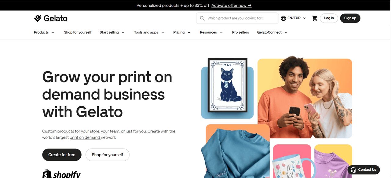 Gelato homepage, a global print-on-demand network that produces orders locally near your customers