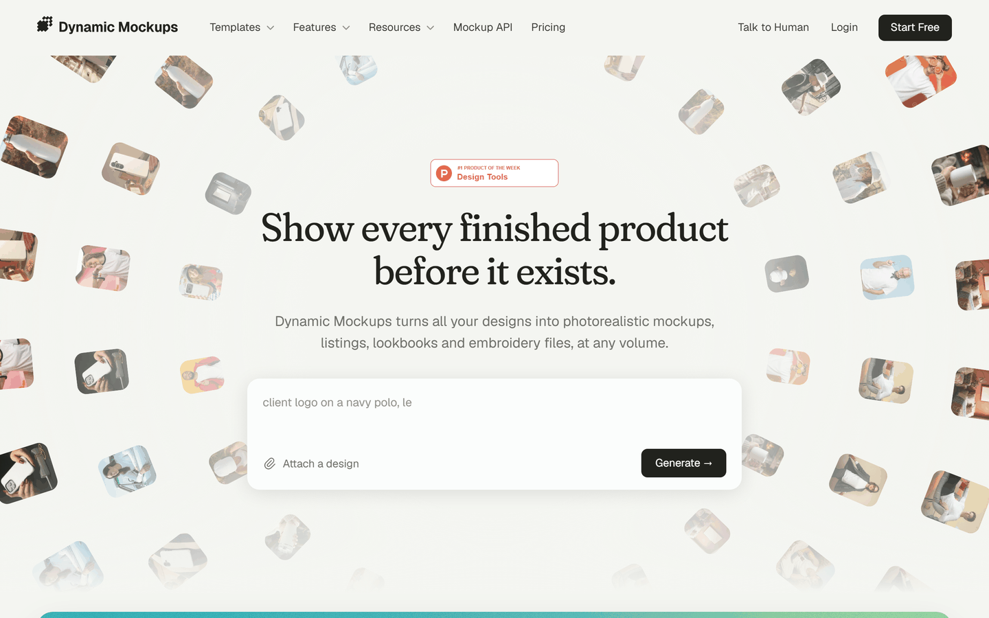 Dynamic Mockups homepage, a mockup tool built for exporting many designs at once