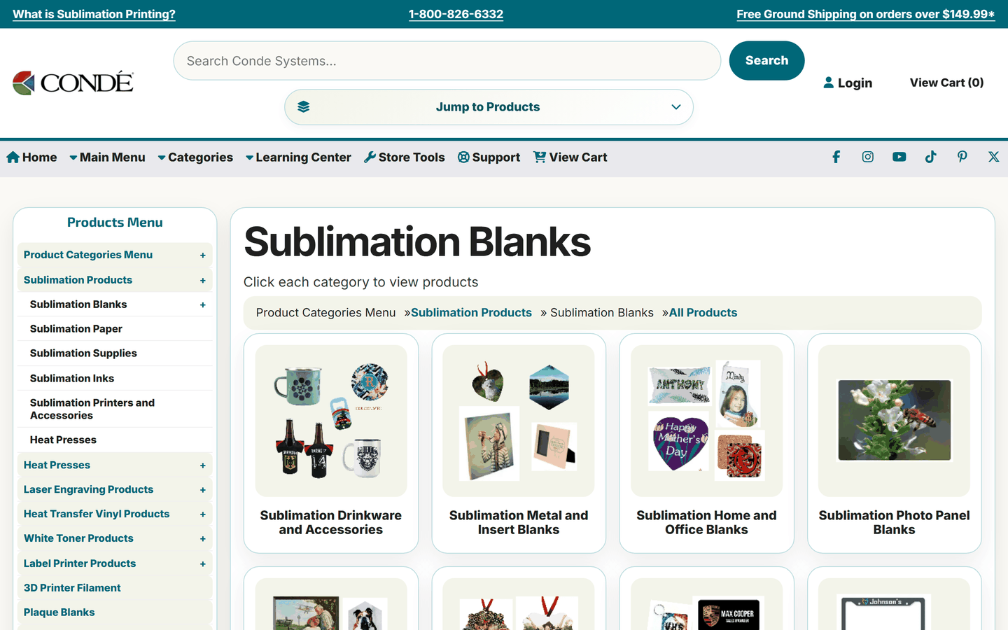 Condé Systems sublimation blanks category page