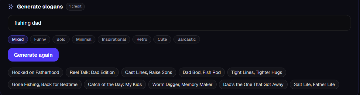 The AI Slogan Generator producing original slogans and a full listing for a niche